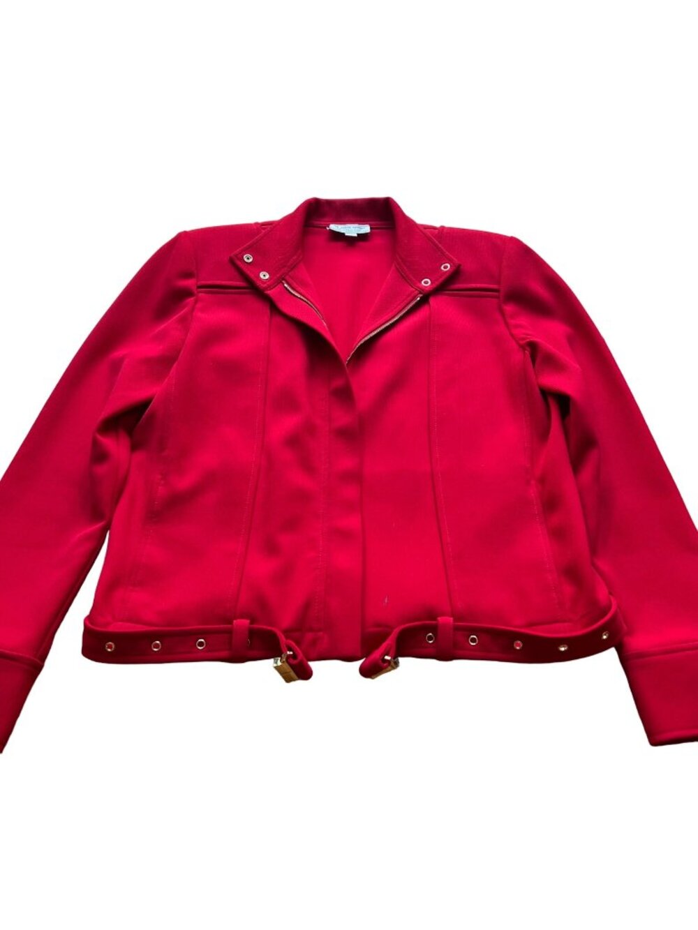 Vintage St John Sport Marie Gray Jacket Womens S Red Moto Zip Belted USA